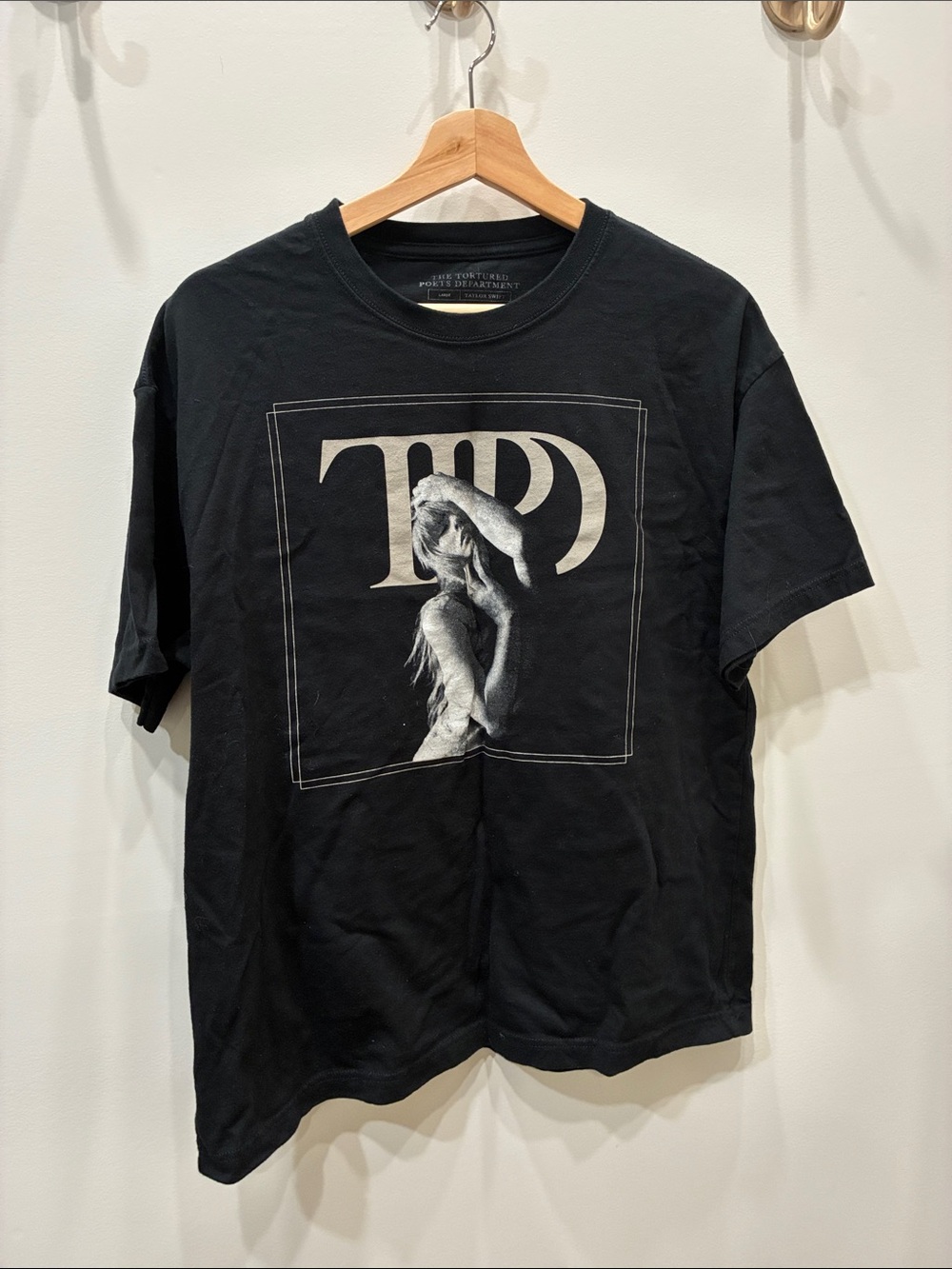TAYLOR SWIFT TTPD Black Oversized Graphic Crewneck T-Shirt Size Large